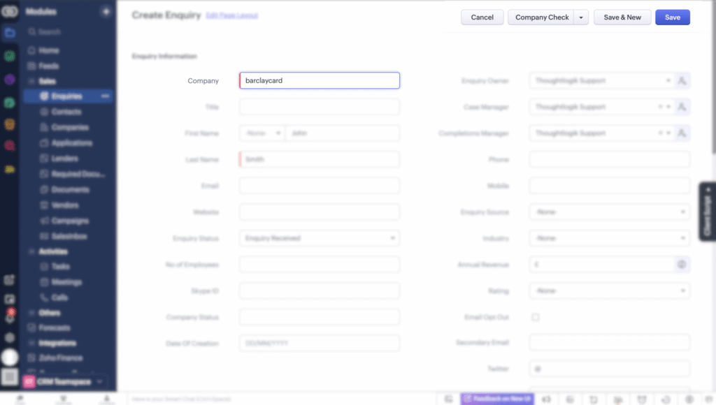 Zoho CRM - Company House Verification