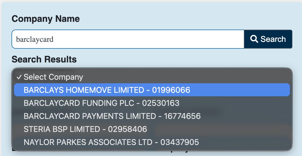 Companies House search results inside Zoho CRM