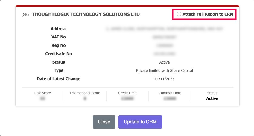 Creditsafe summary credit report inside Zoho CRM