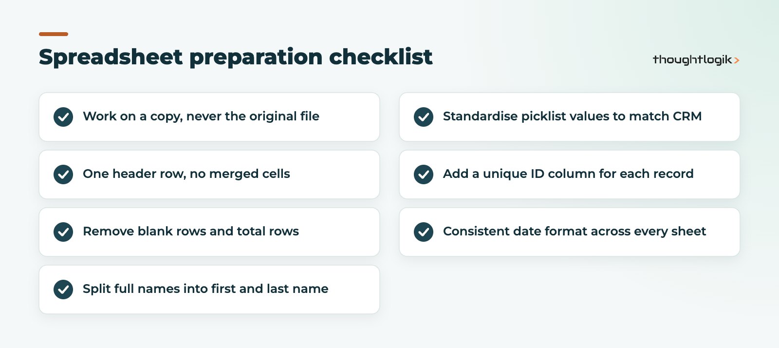 Checklist to prepare spreadsheets before you migrate Excel to Zoho CRM