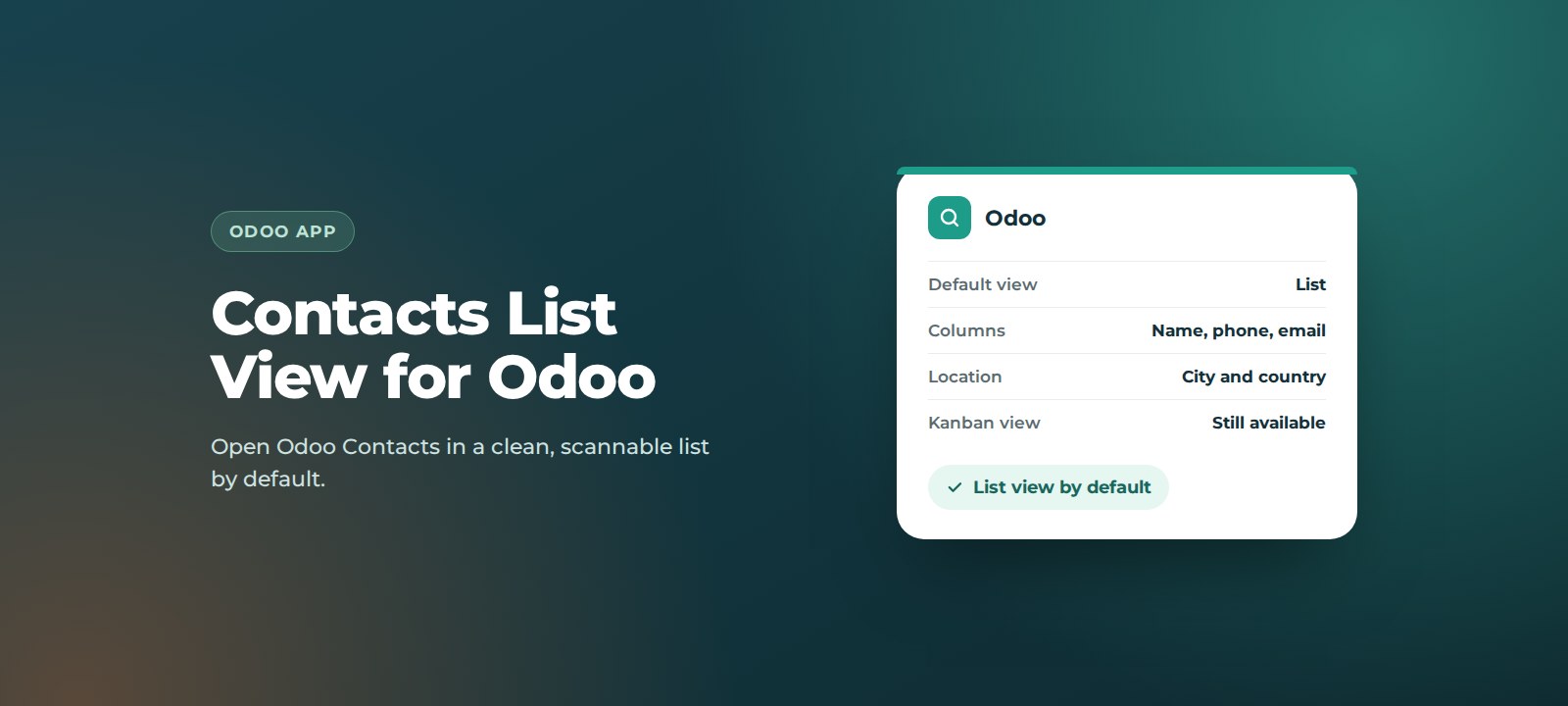 Contacts List View app for Odoo