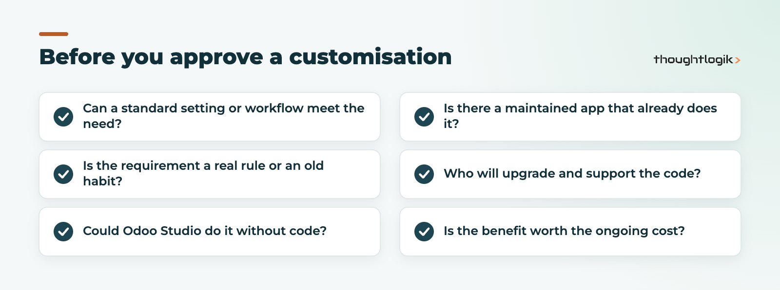 Checklist to approve an Odoo customisation request