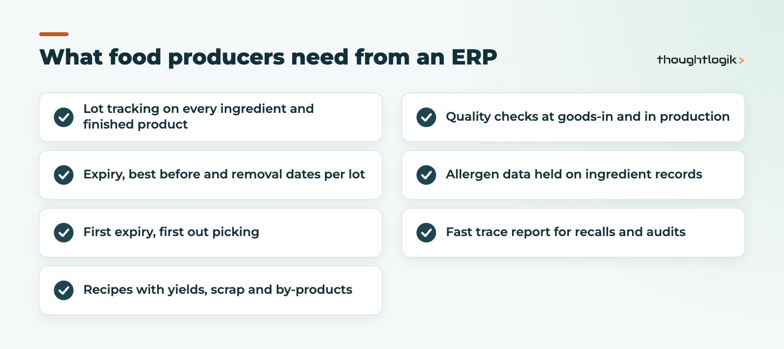 Checklist of requirements for Odoo for food manufacturing projects