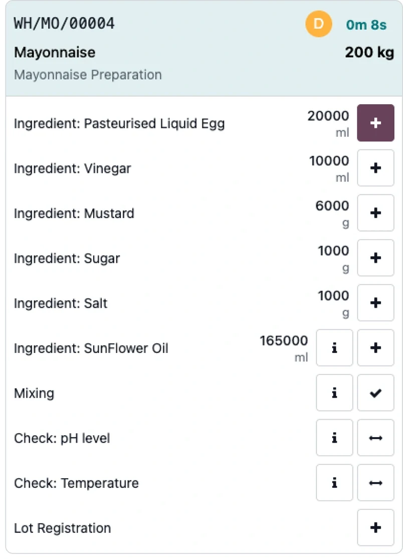 Odoo Shop Floor production steps with quality checks