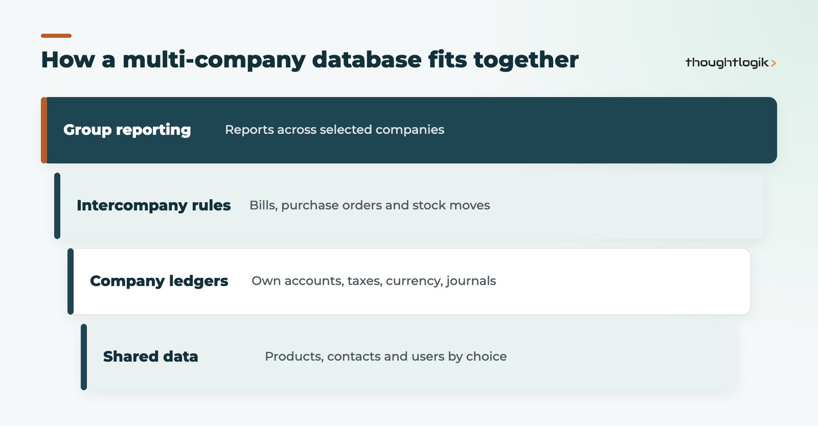 Odoo multi company structure: shared data, company ledgers and group reporting