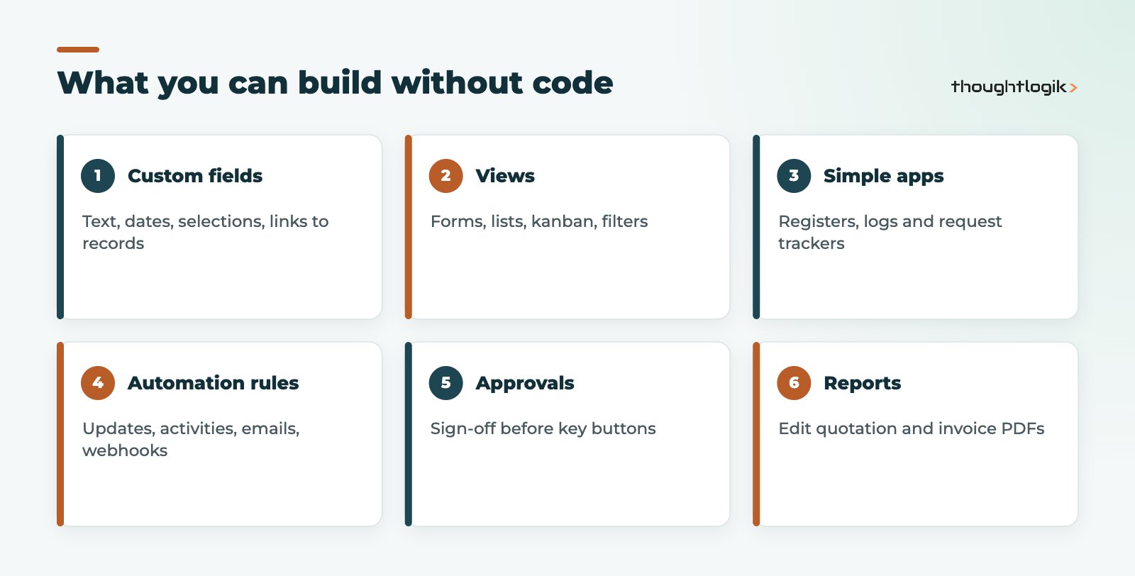 Odoo Studio no-code capabilities: fields, views, apps, automation, approvals and reports