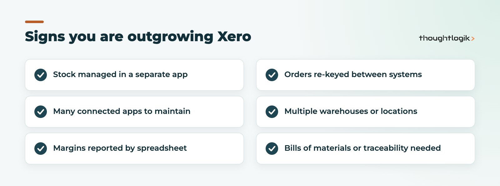 Checklist of signs a business should compare Odoo vs Xero and consider switching