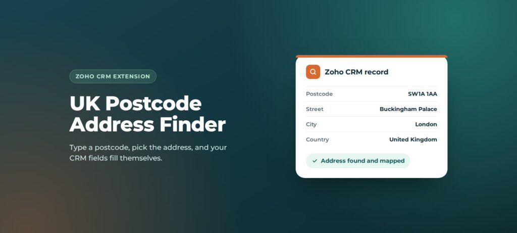 UK Postcode Address Finder extension for Zoho CRM