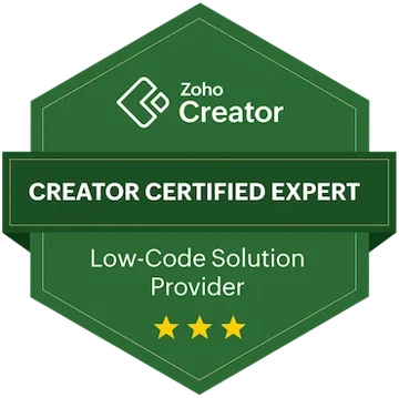 Zoho Creator Certified Expert, Low-Code Solution Provider badge