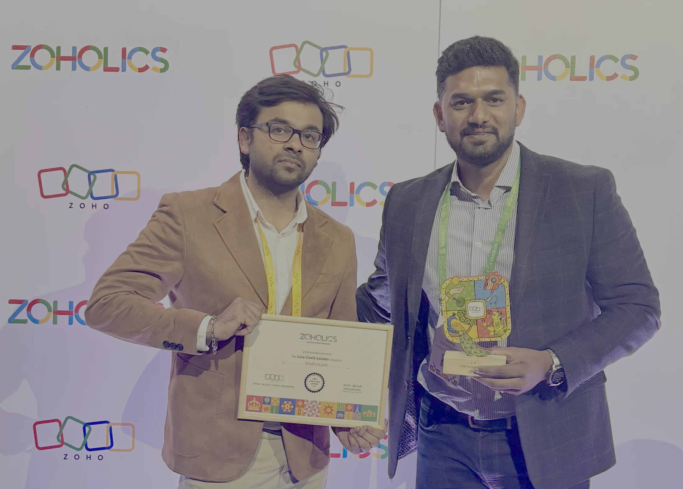 ThoughtLogik celebrating a client Low-Code Leader award at Zoholics UK
