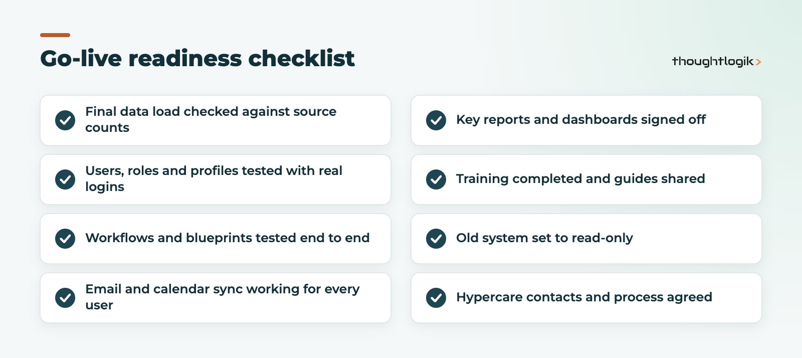 Zoho CRM implementation go-live readiness checklist