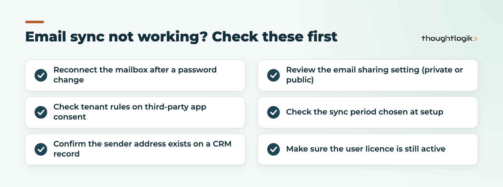 Zoho CRM Outlook integration troubleshooting checklist for email sync problems