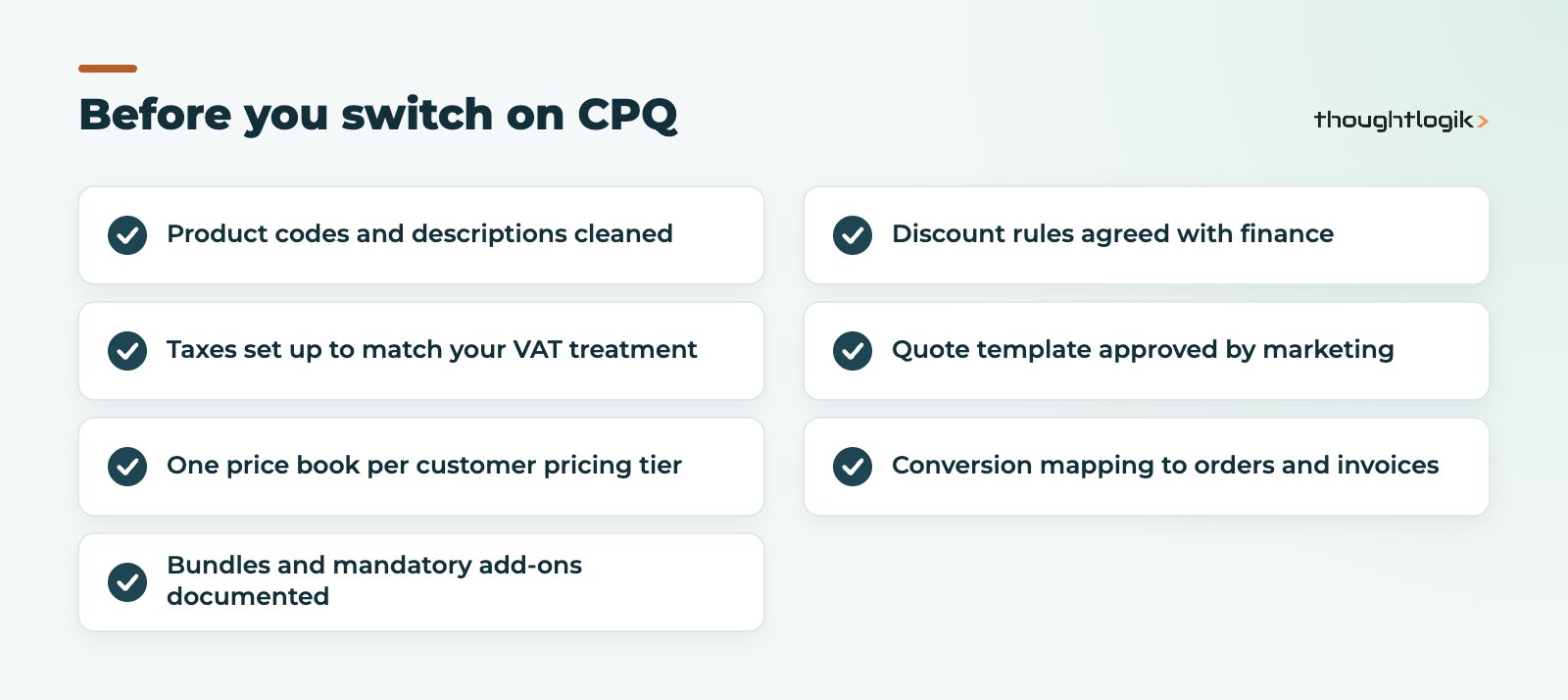 Checklist for preparing Zoho CRM quotes and CPQ product configurator setup